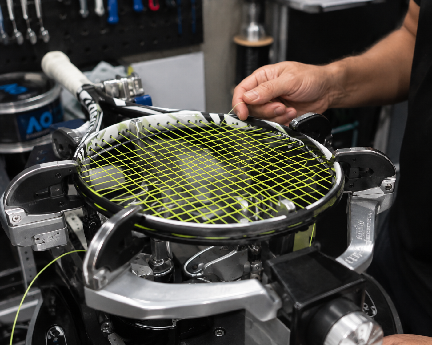 Tennis racquet restringing